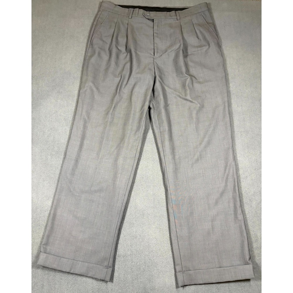 Bertucci Dress Pants Mens 38 Gray Pleated Cuffed Hem Slash Pockets Formal Career
